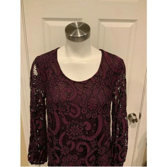 Anthropologie Sunday in Brooklyn Joy Purple with Black Lace Long Sleeve Dress XS - Picture 4 of 13